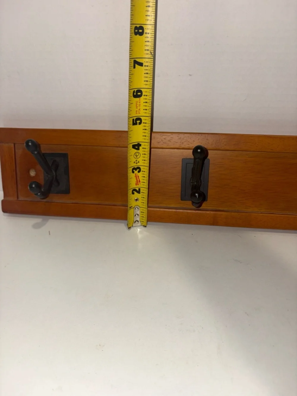 Wood Wall Hook Rack with Black Metal Hooks - Brown